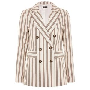 Topshop Blazer Double-Breasted Striped Blazer Taupe Size 4
